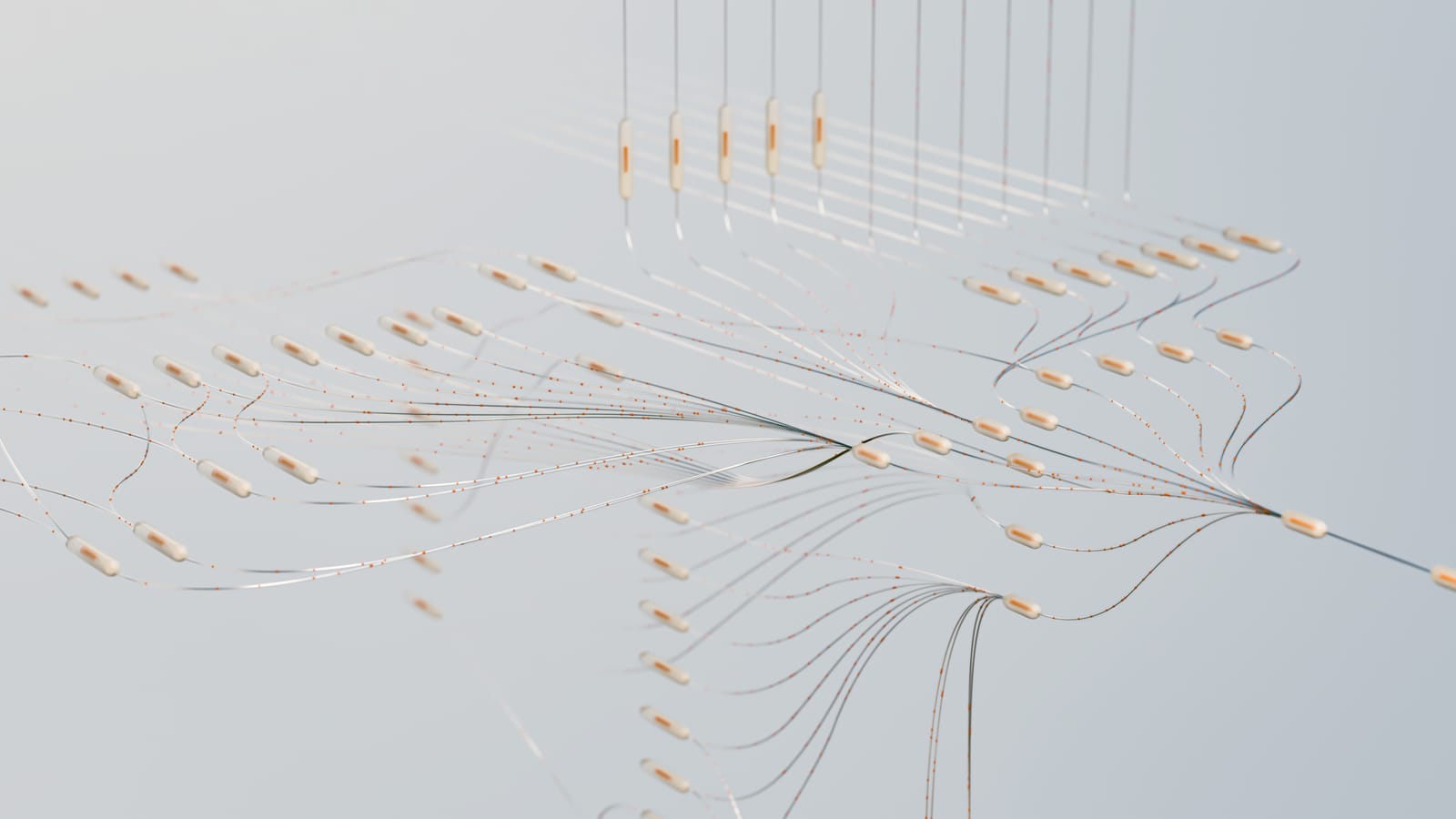 Abstract 3D visualization of neural networks showing connections in a digital space